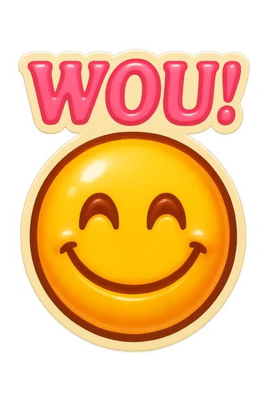 excited smile with mouth closed add the words W You! in pink sticker