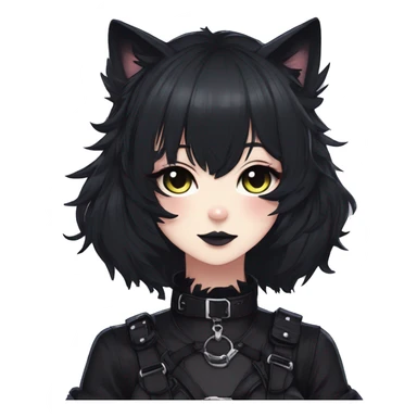 Gorgeous gothic dark techwear anime style anthro black cat furry with blushing face aesthetic and pretty edgy black with collar and harness trending style sticker