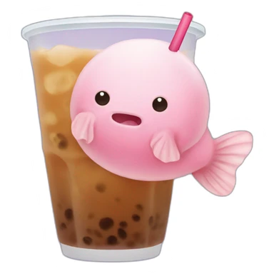 Blobfish buvant un bubble tea sticker