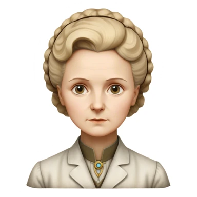 Cinematic Realistic Marie Curie Portrait Emoji, depicted as a pioneering scientist with a determined gaze in period attire, rendered with detailed textures and soft intellectual lighting that captures her groundbreaking legacy. sticker