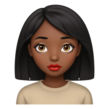 Dark skin gurl with black hair, big lips m, dark brown eye, octagon face shape and chinky eyes no red lipstick  sticker