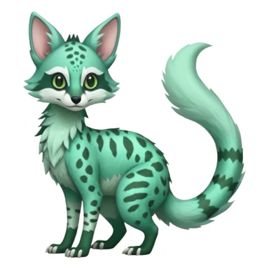 Feral Rare Fantasy minty-cyan pastel-seafoam-green Hunter-forest-green  Vernid-Sergal-Genet-Trico-species by LiLaiRa, random markings, tufted tail, tufted ears, full body sticker