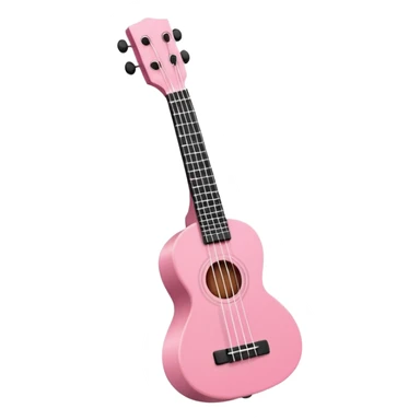 Minimalistic flat vector icon, iOS style, thin black contour on white background. Small pink ukulele with four strings. Clean, modern, no text, no shadows sticker