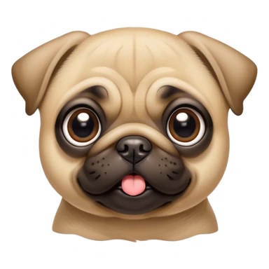 Cinematic Cute Fawn Pug Portrait Emoji, Head tilted playfully and inquisitively, featuring a smooth fawn coat with a subtle sheen, round, sparkling dark eyes filled with curiosity, Simplified yet irresistibly adorable features, highly detailed, glowing with a warm, friendly glow, high shine, affectionate and lively, stylized with a touch of whimsy, bright and endearing, soft glowing outline, capturing the essence of a mischievous yet loving pup, so playful it feels like it could bounce out of the screen and into your arms! sticker