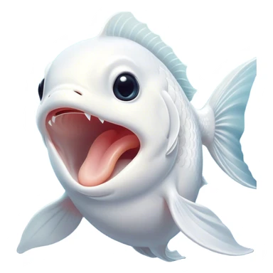 Cinematic Cute Yawning White Goldfish Portrait Emoji, Head tilted slightly with a dramatic, wide-open yawn, showcasing a smooth, pure white body with graceful, flowing fins, eyes barely open in drowsy contentment, Simplified yet irresistibly adorable features, highly detailed, glowing with a soft, cozy glow, high shine, relaxed yet expressive, stylized with a touch of whimsy, bright and endearing, soft glowing outline, capturing the essence of a sleepy yet affectionate goldfish, so drowsy it feels like it could float out of the screen and curl up for a nap! sticker