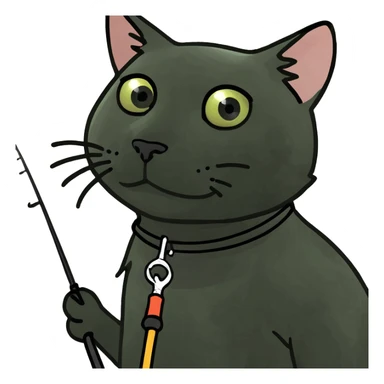 Black cat with fishing pole  sticker