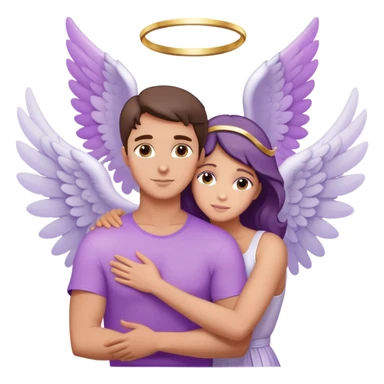 White brunette man ray of light hugging a pastel purple woman angel sticker