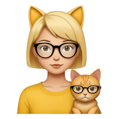 Short hair girl wearing black glasses yellow cat wearing black glasses sticker