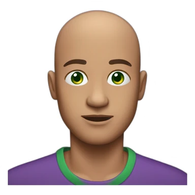 a bald guy with green eyes and purple t-shirt, iphone style sticker