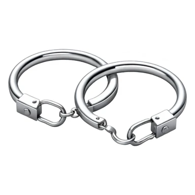 A pair of elegant handcuffs emoji made of silver chrome, smooth rounded design, glossy metallic reflections, luxury fetish aesthetic, minimal iOS emoji style, centered, clean white background sticker