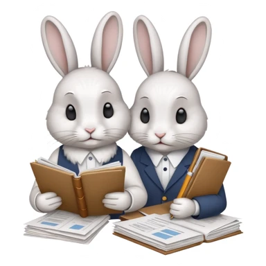 two rabbits working on research sticker