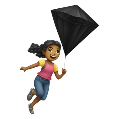 Girl flying a black diamond shaped kite sticker