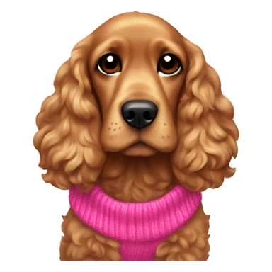 Golden brown cocker spaniel with a pink Christmas sweater sticker