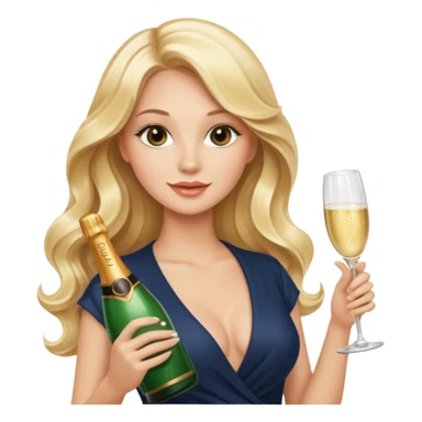 Glamorous blonde lady holding champagne bottle, long hair sticker