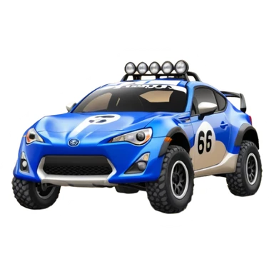 Dirty raced 2013 scion fr-s ultramarine off road 4wd monster Baja dessert stadium racer number 86 with long travel suspension, mirror chrome spoke wheels, black fender flares  sticker