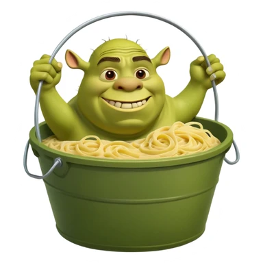 Shrek the green ogre holding a huge oversized bucket overflowing with carbonara pasta sticker