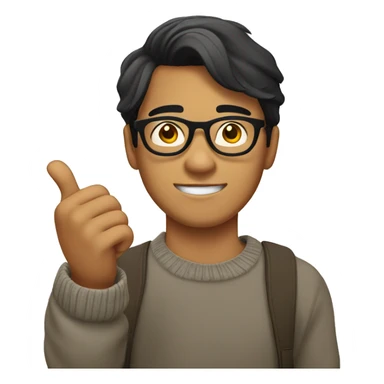 filipino guy, 18 y.o. with glasses with sweater, thumbs up sticker