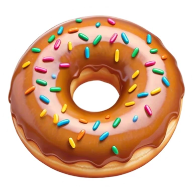 Cinematic Realistic Donut Dessert Emoji, depicted as a fluffy glazed donut with colorful sprinkles rendered with detailed textures and playful, warm lighting. sticker