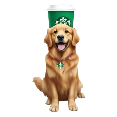 Red Golden retriever with starbucks sticker
