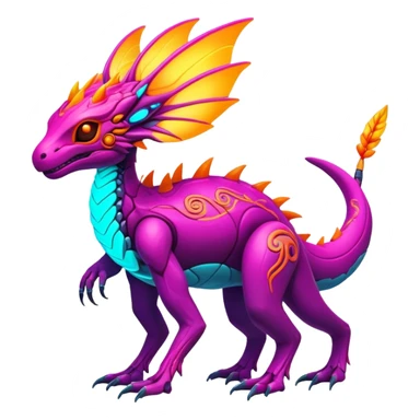 Exotic futuristic lush warm-colored neon Fakémon-creature (full body) sticker