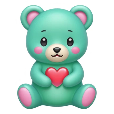Oso gummy color verde agua  corazón rosa kawaii con cuerpo entero parado sticker