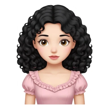 Girl with long curly black hair and vintage pastel pink clothing. sticker