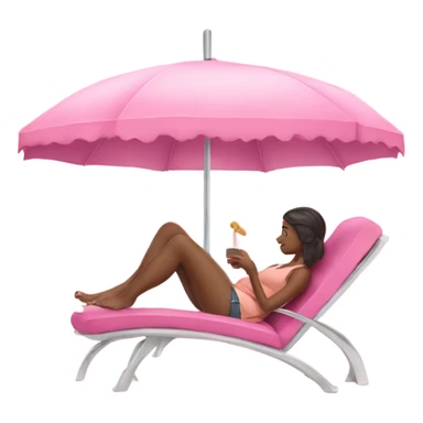 Girl lounging with her feet on a. Pink chair under a umbrella  sticker