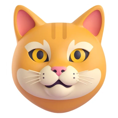 3D emoji style cat head only with neutral face inspired by Dogecoin logo for a crypto project sticker
