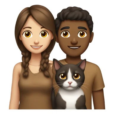 Brunette girl and brown boy with their cat sticker