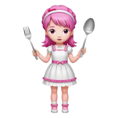 Isolated detaile illustration modern raspberry torte doll figurine full body with pink hair and a pink hairband standing sticker