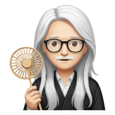 long white haired folding fan holder with glasses sticker