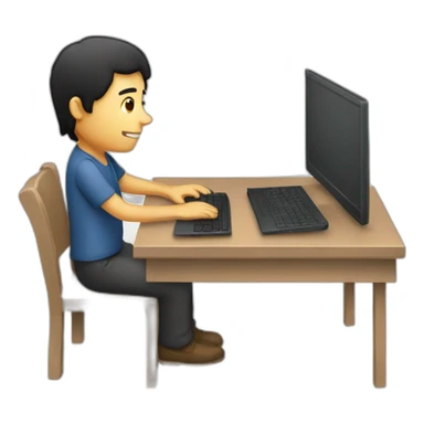 man with black hair working on laptop front view sticker