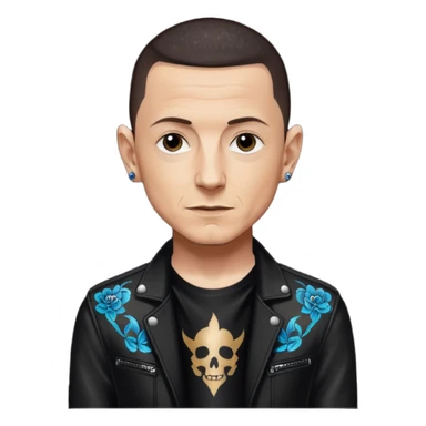 Chester Bennington with dark brown hair, black sequin outfit sticker