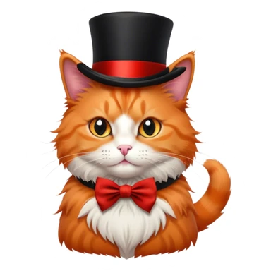 fluffy elegant orange cat with top hat black with red ribbon  sticker