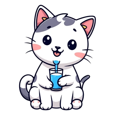 cute cartoon sticker of a cat happily drinking milk sticker