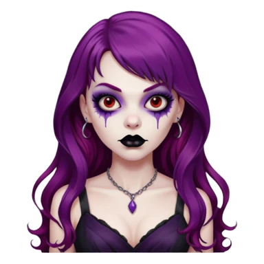 vampira gótica zumbi de cabelo longo e vermelho quase roxo e franja e roupa com decote e batom preto sticker