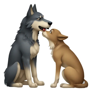 Dog kissing a wolf sticker