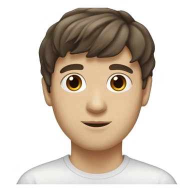 White boy, dark brown hair with bangs, hair on chin, brown eyes sticker