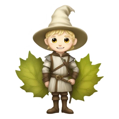 whimsical fairytale medieval pale boy who is tiny and wearing a leaf hat and big boots sticker