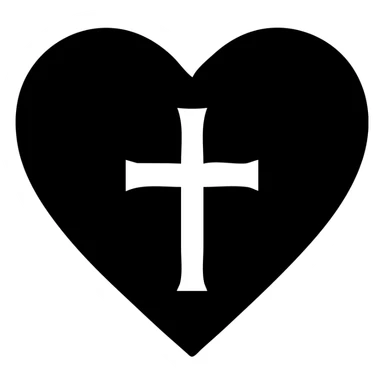 gothic heart with a silver cross, solid filled icon style sticker