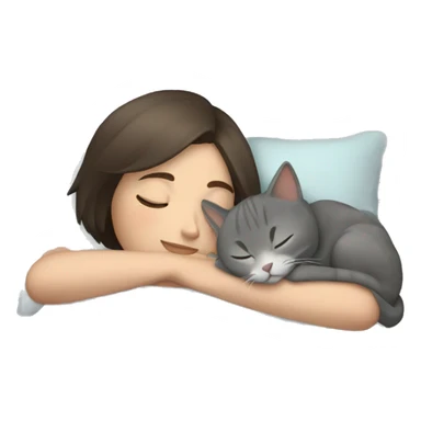 Brunette girl with short hair sleeping with grey cat  sticker