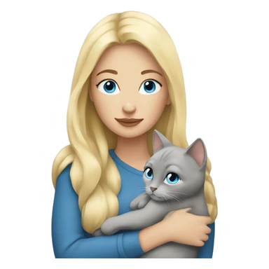 Blonde woman with blue eyes snuggling grey cat sticker