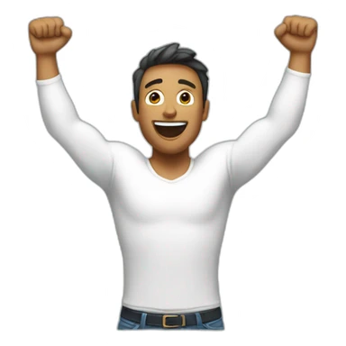 torso of excited man with arms raised above head sticker