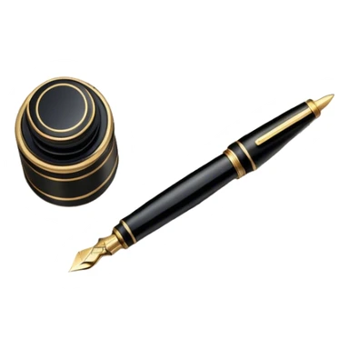 Icon for Autograph Collecting: a signature on a piece of paper with a vintage fountain pen beside it, and a collection of autographed photos or memorabilia in the background. The icon should convey the passion for collecting famous signatures. Transparent background. sticker