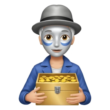 Living statue (silver paint),Street Performers,background street setup, with coins box sticker