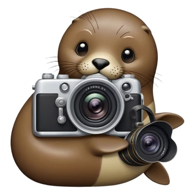 a seal holding a camera in its hand sticker