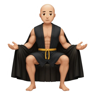 fullbody jacked bald guy, sleeveless and unbuttoned in black robe sitting sticker
