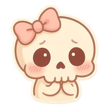 a shy skull with a pink bow, cute style, adorable, soft colors, charming expression sticker
