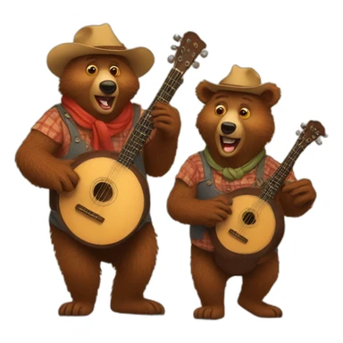 family of country bears playing banjos around a fire sticker
