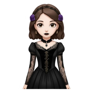 Adelaide Victoria Kane with brown hair in black goth dress sticker